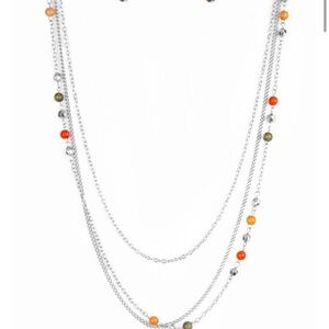 Elegant Silver and Orange Beaded Necklace